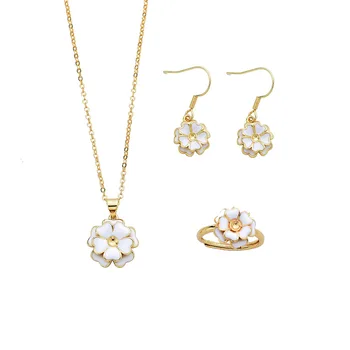 

Fashion Pendant Jewelry Charm Bridal Dance Party Flower Shape Necklace Classic White Enamel Jewelry Earrings Ring