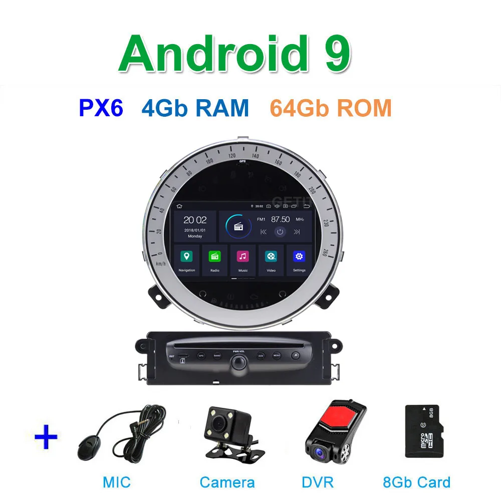 DSP PX6 Android 9 автомобильный dvd-плеер авто радио gps для Mini Cooper/Countryman 2011-2013 - Цвет: PX6 4G CAM DVR SD