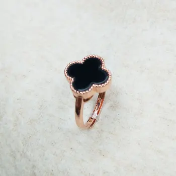 

Natural Black Agate Ring flower shape Adjustable size suitable for female girl ring
