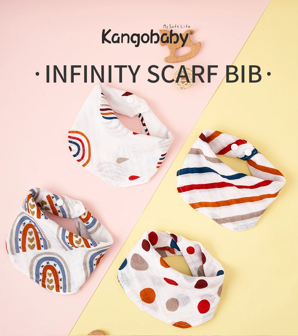 Kangobaby #My Soft Life# All Season 100% Cotton Muslin Baby Bib Infinity Scarf Newborn Burp Cloth Saliva Towel accessoriesdoll baby accessories