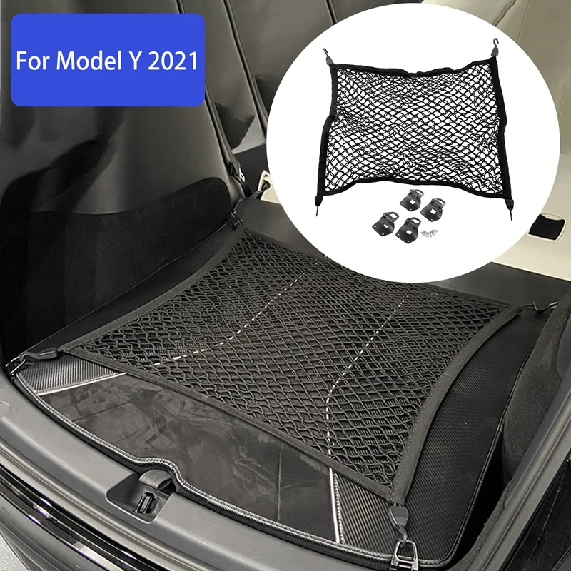 Car Trunk Net Luggage Storage Organizer Bag +Hook Up for Tesla Model Y 2020 2021 Accessories | Автомобили и мотоциклы