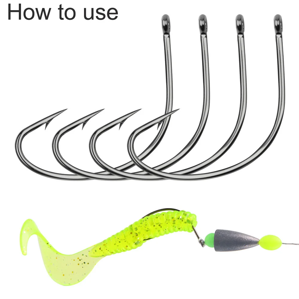 Gancho de Pesca Equipamento de Pesca Alta Carbono Black Bass Wacky Sharp Farpado Gancho Offset Kit Rig Texas 100pcs Aço 2 Gancho De Pesca sharp farpado gancho offset