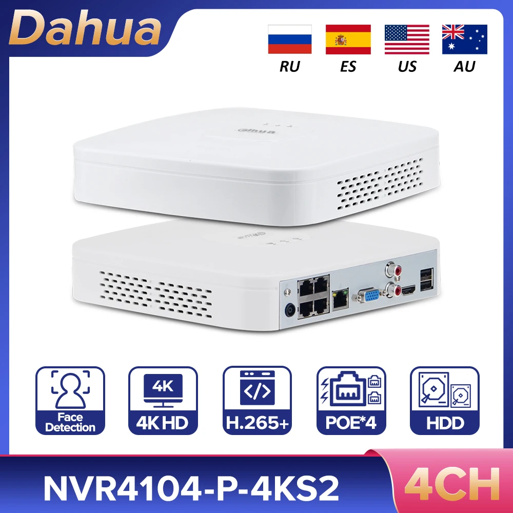 Оригинальный Сетевой видеорегистратор Dahua 4K сетевой 4 канала 8 МП для камеры