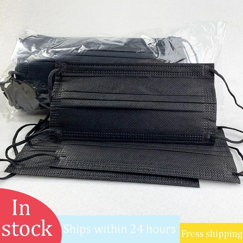 

Disposable Black Protective Face Mouth Masks 4-layer Fabric PM2.5 Safe Washable Face Shield Guard Wholesale 50PCS In Stock