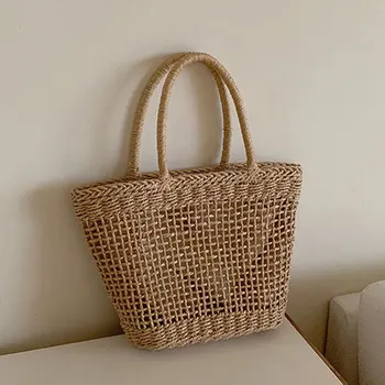 

casual rattan women handbags wicker woven hollow shoulder bags summer beach basket straw bag bali big purses large capacity tote