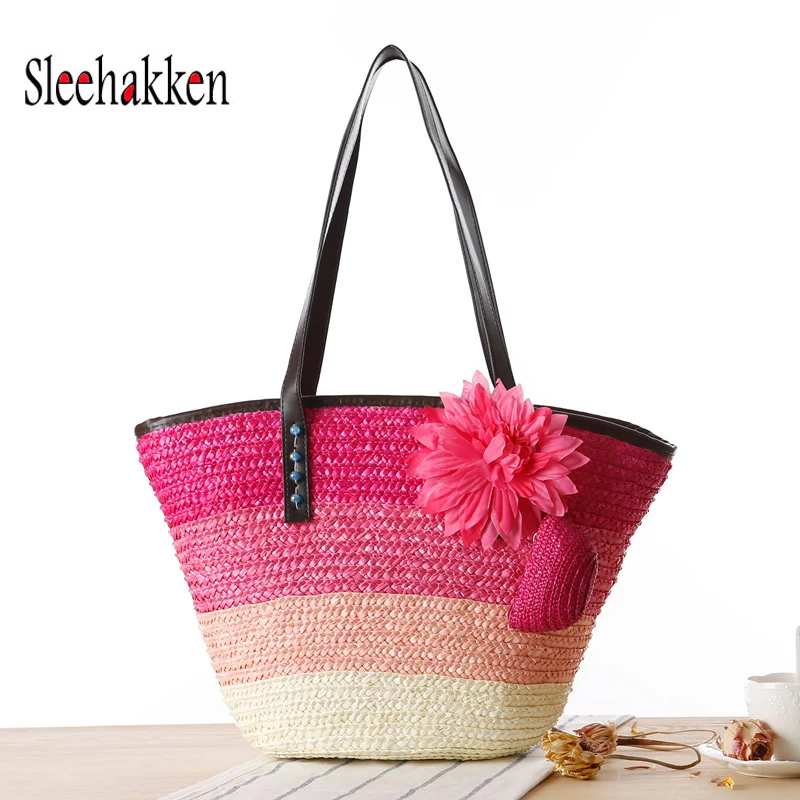 

Straw handbags purses multi color bag sac main women shopping bag straw Dumpling shaped Flowerz beach bag Zipper shoulder bag