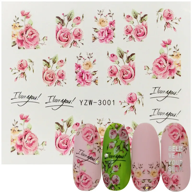 1pc Nail Art Flower Pink Colors ROSE Design Water Transfer Tattoos Sticker Watermark Slider Decal for Beauty Manicure Tools | Красота и