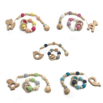 

100Sets/Lot 2Pcs/Set Baby Organic Wooden Animal Teether Natural Teething Grasping Toy Silicone Bead Toddler Teether DIY Gift