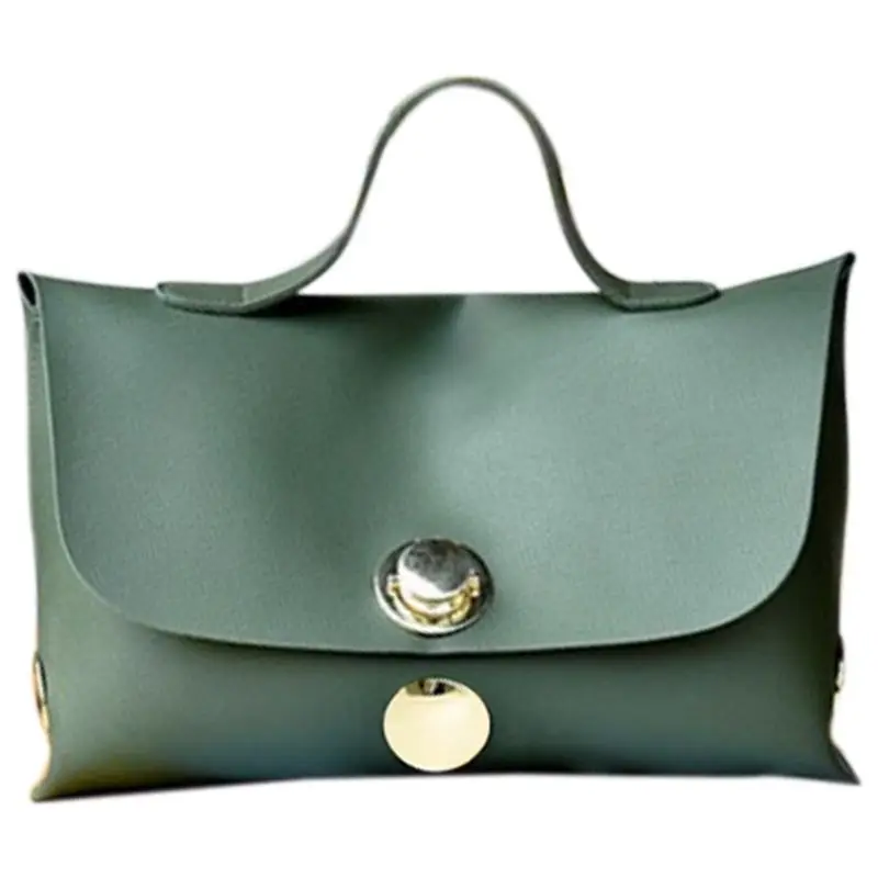 

ABZC-new Boston Handbag Women'S Big Round Button Lock Tote Bag Large Size Elegant Lady-green
