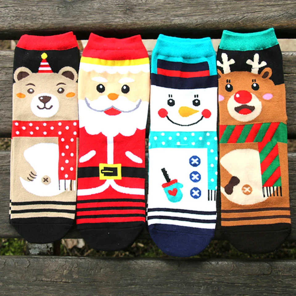 Рождественские носки, 1 шт., теплые носки с изображением Санта Снеговик олень и медведя, милые женские носки, товары для рождественской вечеринки, год, Glazovin