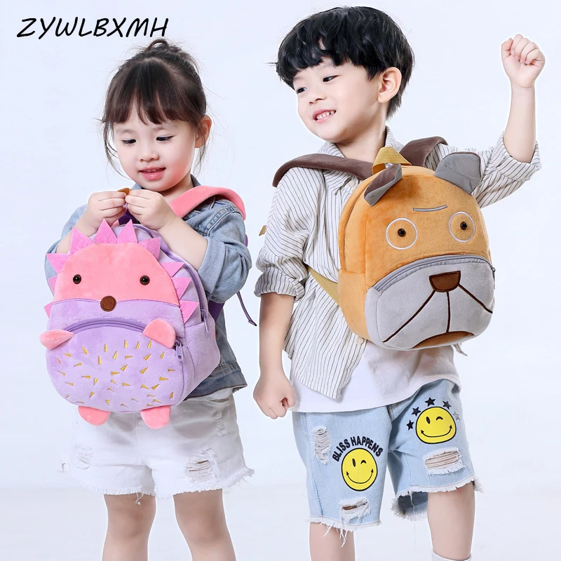 

ZYWLBXMH 3D Animal Pattern School Bag Children's Backpack Solid Color Zipper Velvet Schoolbag Boy Girl Backpacks mochila escolar