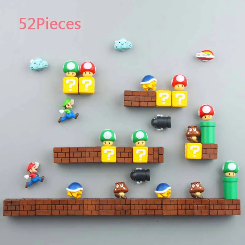52 Combinations 63 шт. 3D Super Mario Bros. Магниты на холодильник стикер сообщений забавные Девочки Мальчики для малышей детей студентов игрушки подарок на день рождения - Цвет: 52 Combinations