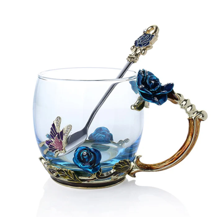 Эмаль кофе чай чашка кружка 3D Роза бабочка стеклянные чашки свадебный подарок DTT88