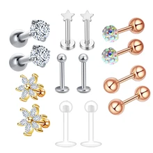 JUNLOWPY 1-7 пар серьги для ушного хряща из нержавеющей стали шаровая шпилька штанга для Штанга пирсинг уха тело губная серьга для женщин