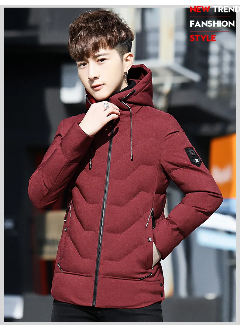 Winter MEN'S Wear Long Sleeve Hooded Solid Color Badge Cotton-padded Clothes Fashion Teenager Korean-style Slim Fit Men Thick Co