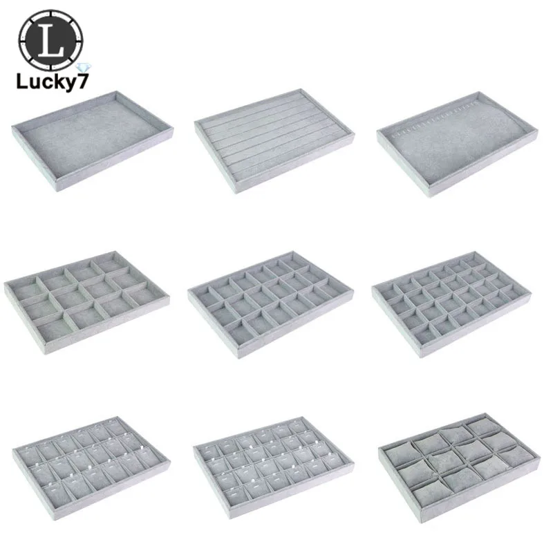 Newest Gray Velvet Jewelry Display Tray Jewellery Box Necklace Earring Pendant Stud Organizer Storage Accessories Show Case | Украшения и
