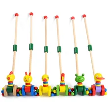 Kids Animal Pushing Music Infants Children Single Pole Step Cart One Year Old Baby 1 a Year of Age 2 Toy Wood