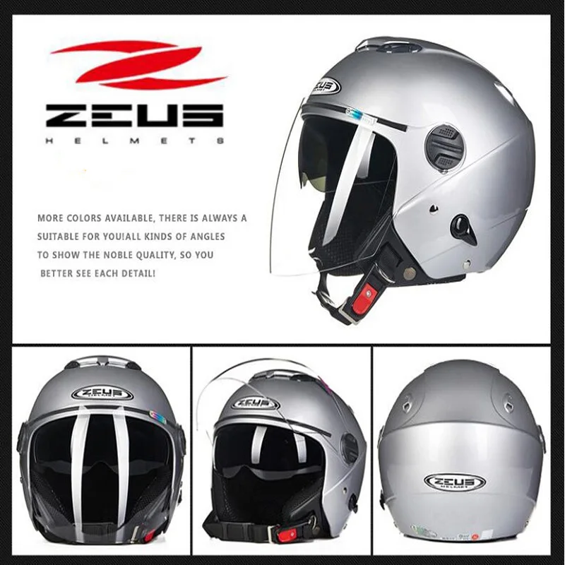 Новая защитная защита ZEUS 3/4 лицевые мотоциклетные шлемы ABS двойные линзы мотоциклетный шлем внутренние солнцезащитные очки с ПК линза козырек - Цвет: Серебристый