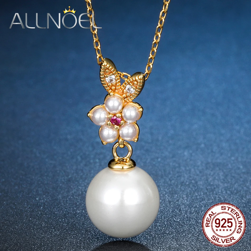 ALLNOEL, серебро 925, ювелирное изделие, настоящий жемчуг, красный корунд, цветочный кулон, дизайнерские ювелирные изделия, роскошные ожерелья для женщин, Свадебный бренд