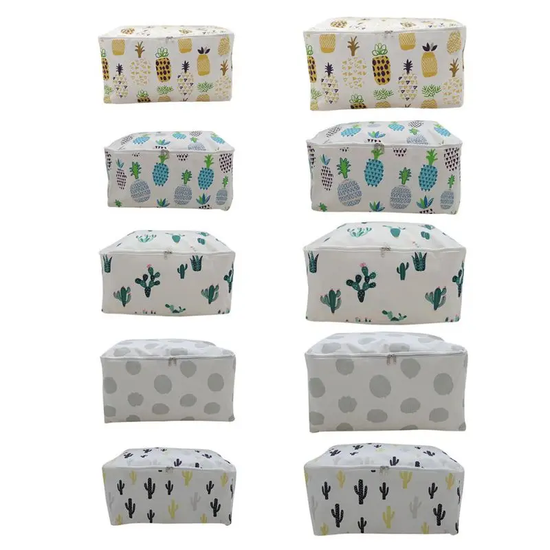 Foldable Storage Bags Organization Clothing Wardrobe Cotton And Linen Quilt Storage Bag Gray Big Dots Home Garden Home