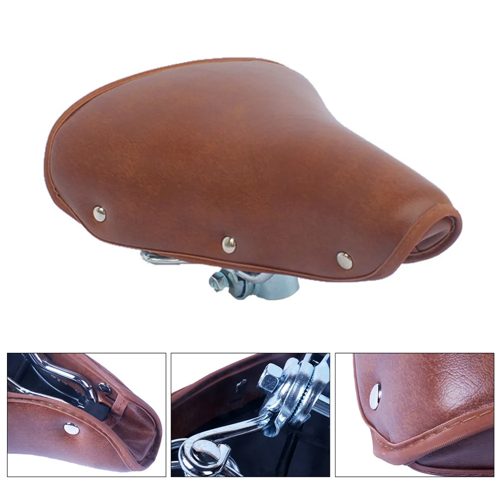 

Vintage Smooth Fixed Spring Seat Cushion Accessories Bicycle Saddle Easy Install Soft Wear Resistant Brown Non-Slip PU Leather