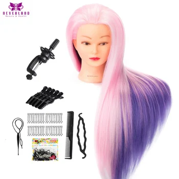 

Neverland 24" Pink Purple Hairdressing Mannequin Head Synthetic Hair Training Dummy Doll Heads For Hairstyles With stand