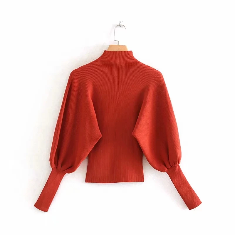 Осень вязаный свитер женский пуловер Винтажное с рукавами-фонариками черный свитер Корейская одежда kawaii красный свитер Топ уличная