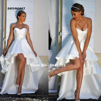 

High Low Short Wedding Dress A-line Simple Satin Beach Bridal Gown Outdoor Custom Made Robe Mariage Vestido De Novia Online Shop