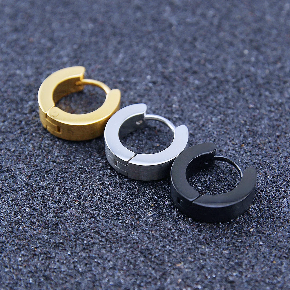 Stainless Steel Hoop Earrings for Women Men Black Rose Gold Plated Circle Round Earring Geometric Classic Cartilage Earrings