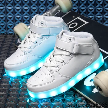

25-37 Kids Led Usb Charging Glowing Sneakers Children Hook Loop Fashion Luminous Shoes for Girls Boys with Light