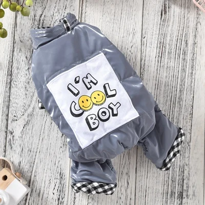Gray Smile Funny Dog CLothes Cool Pet Dog Costume Suit Puppy Pink Gray Red Winter Four LegsSnow Tracksuit Apparel Drop Shipping Goods - Color: Gray