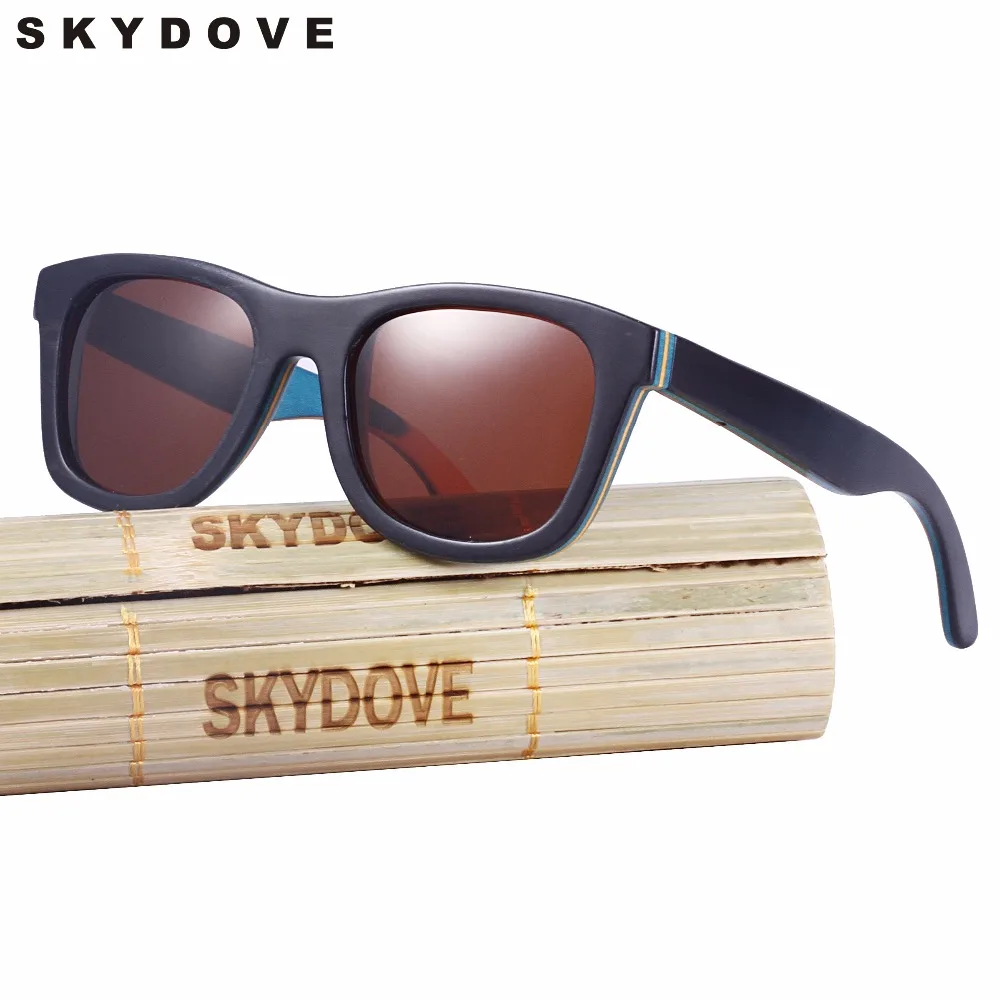 

SKYDOVE Luxury Skateboard Wood Sunglasses Vintage Black Frame Wooden Sunglasses Women Polarized Men's Bamboo Wood Sunglasses