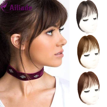 

AILIADE Real Human Hair Extension Comfortable Traceless Natural French Air Bangs Clip In Hair Pieces For Women Brown