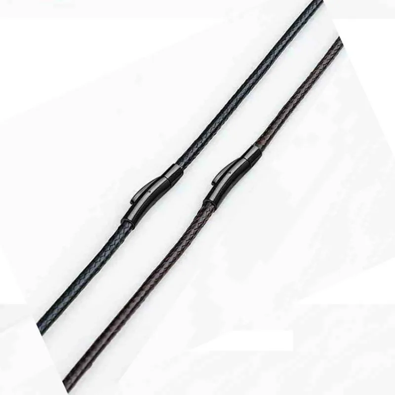 Leather cord necklace 2mm 3mm mens womens black braided stainless steel clasp for pendant DIY