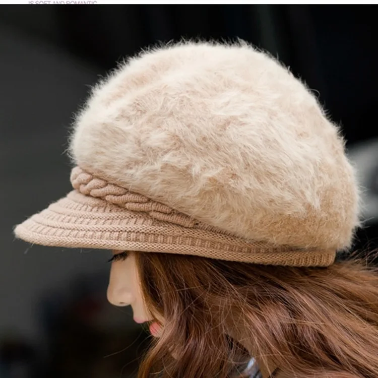 Женская шапка осень/зима, двойная толстая Корейская шапка из кроличьего меха, шапка с утиным язычком, теплая вязаная шерстяная шапка с утиным язычком