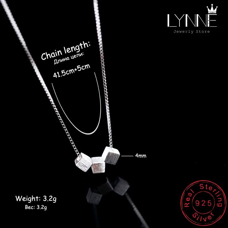 Fashion Elegant 925 Sterling Silver Square Pendant Necklace Three Square Beaded Chain Collarbone Necklace For Women Jewelry Gift