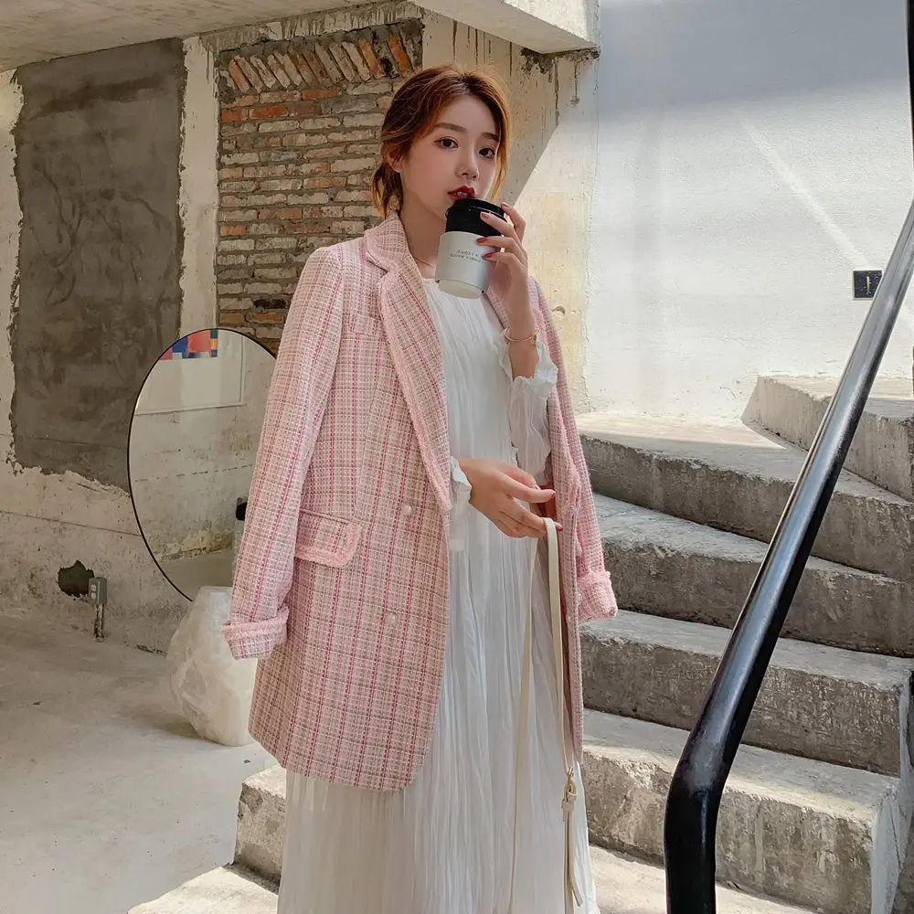 

Photo Shoot Versitile Fashion Graceful Coat 2020 Spring New Style WOMEN'S Dress Retro Young-Style Short Plaid Suit