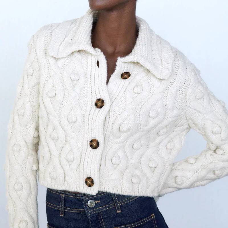 

Women's Cardigan Sweaters Cropped Cardigan Crop Tops Za 2020 Autumn Jumpers Female Knit Jacket Long Sleeve Vintage Beige Knitted