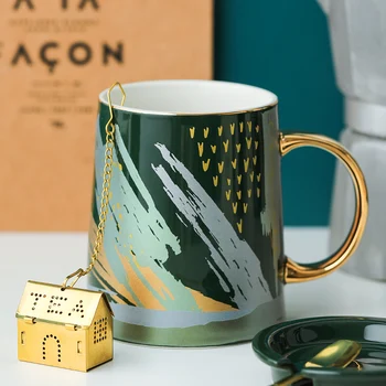 

Luxury Modern Simple Mug Nordic with Spoon Ceramic Mug with Handle Fashion Canecas De Porcelana Student Milk Coffee Mug MM60MKB