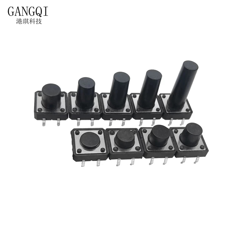20PC 4Pin 12X12 Series DC12V Micro Switch Push Button Switch Tact Switch 4.3/5/6/7/7.3/7.5/8/8.5/9/10/12/13/17mm