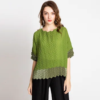 

[LANMREM] 2020 autumn and winter new products Fashion round neck color matching seven-point sleeve pullover top PA629