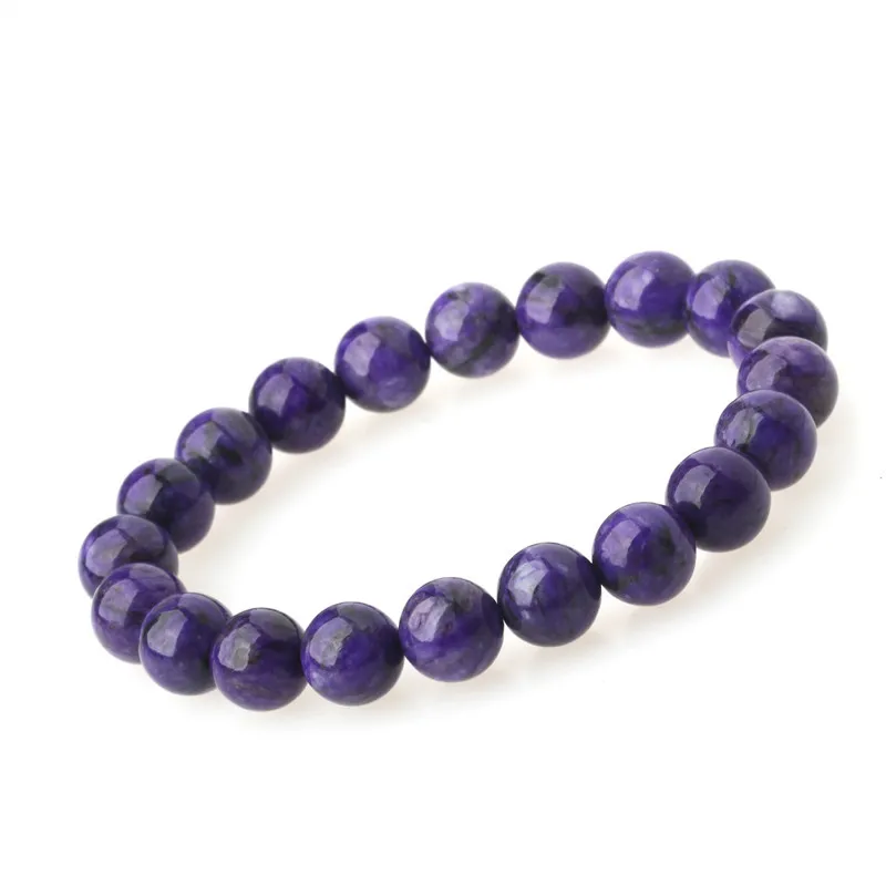 Bracciale In Pietre Naturali Di Charoite Viola, Perle Rettangolari 12x12mm, Lunghezza 19 Cm (7,5 Pollici), Gioiello In Pietra Curativa - 2