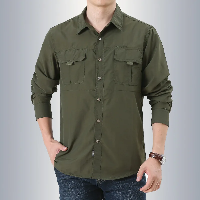 Tanie Wędrówka taktyczna wojskowa koszula męska oddychająca szybkoschnąca bluzka z długim rękawem Cargo Working Camisa