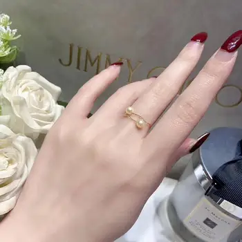 

2020 New 18k corrugated ring opening adjustable Japanese akoya golden seawater pearl