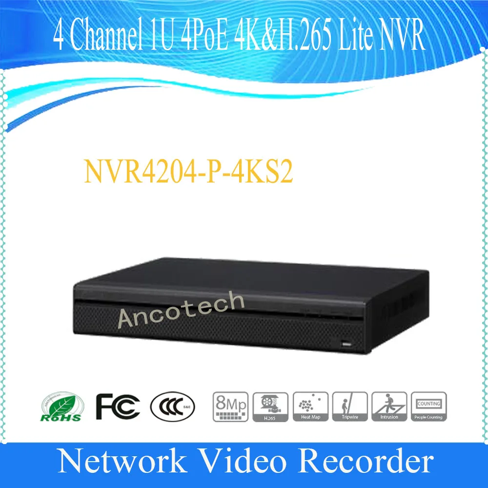 DAHUA 4Ch 1U 4PoE 4KH. 265 Lite сетевая видеокамера наблюдения NVR без логотипа NVR4204-P-4KS2 может обновляться на нескольких языках