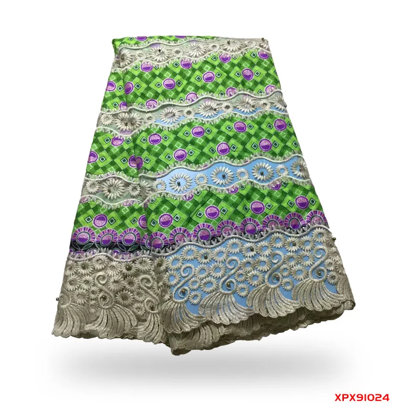 Высокое качество вышивка африканская восковая кружевная ткань гипюр шнур кружевная ткань с бисером 5 ярдов WL191024