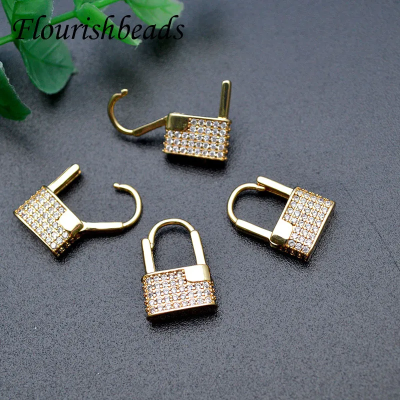 

New Luxury Big Lock Earrings Gold Color Zircon Beads Paved Personality Earring For Women Orecchini Donna Gift 4pc Per Lot