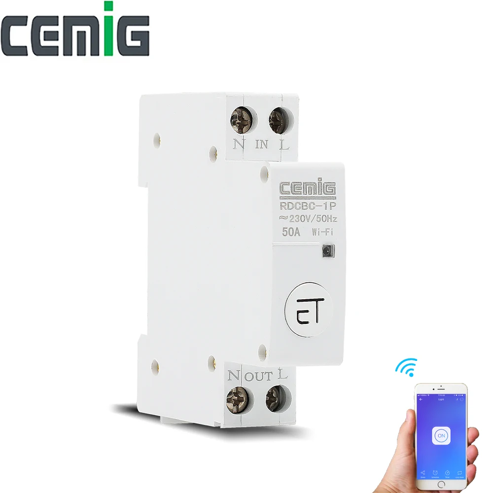 Disjoncteur WIFI Din Rail Smart Switch Commande /à distance de la voix par APP Ewelink pour minuterie mcb Smart Home 110V 220V 380V pour g/én/ération DC et solaire-1P/_50A