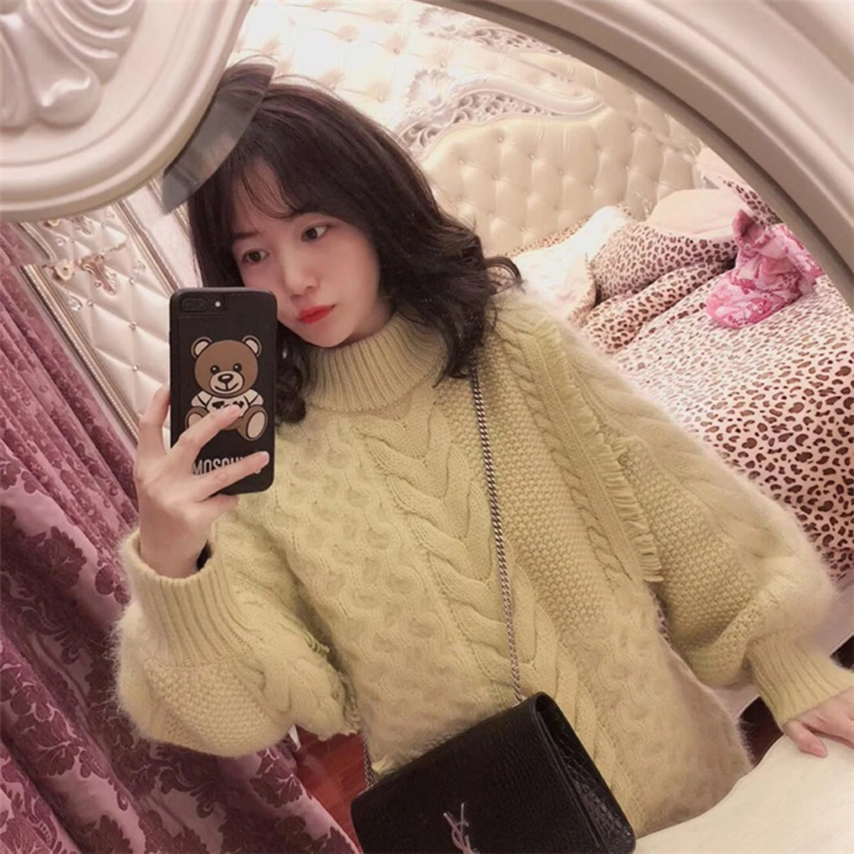 

Winter Autumn Women Splice Knitted Pullover Long Sweater Solid Lantern Sleeve O Neck Casual Warm Sweater 2019 Thick Jumpers Tops