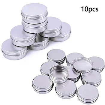 

10pcs(5g/10g/15g)Refillable Containers Aluminum Empty Cosmetic Silver Box with Screw Cap for Lip Balm Art Cream Make Up Storage
